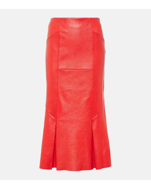 Stouls Red Lola Leather Midi Skirt