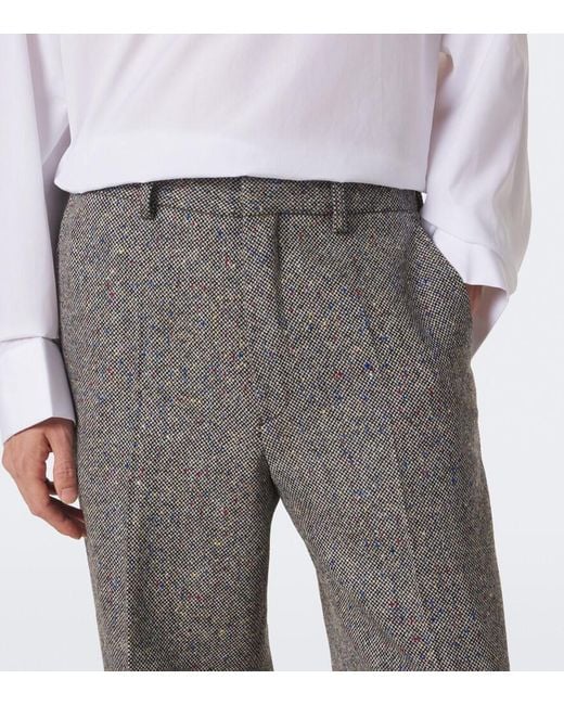 Dries Van Noten Gray Checked Wool Straight Pants for men