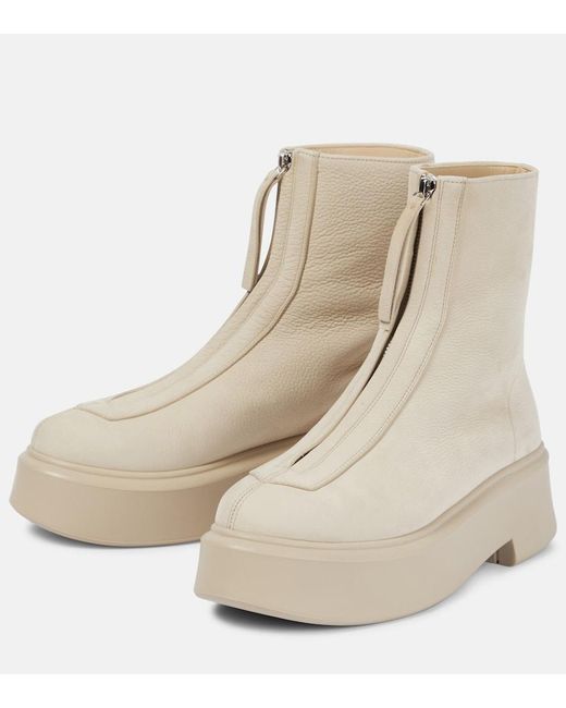 The Row Natural Leather Zip Platform Booties