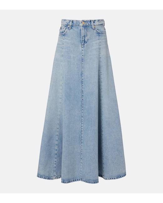 7 For All Mankind Blue Drama High-Rise Cotton Denim Maxi Skirt