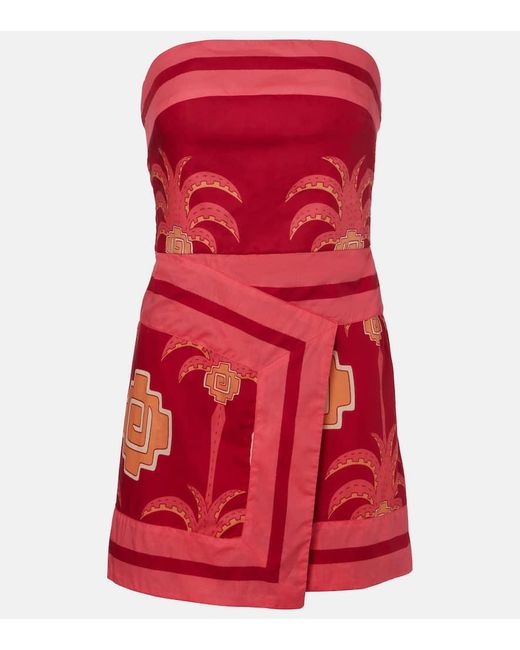Vestido Corto Raiz De Algodon Estampado Johanna Ortiz de color Red