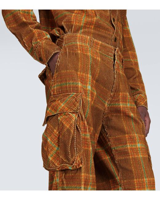 ERL Brown Checked Corduroy Cargo Pants for men