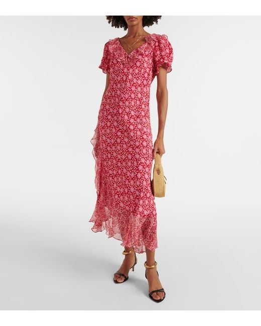 Robe Midi Clementina En Crepe A Fleurs Rixo en coloris Pink