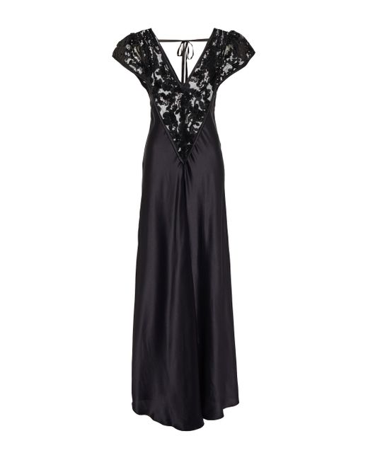 Rodarte Black Sequin-embellished Silk Satin Gown