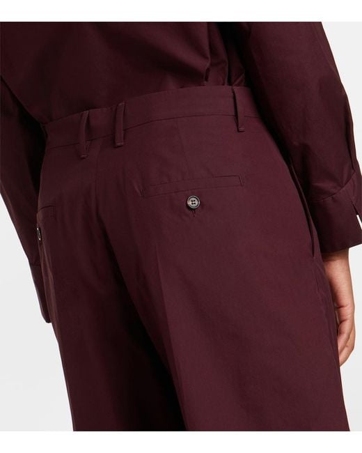 Max Mara Red Cropped Cotton Poplin Wide-Leg Pants