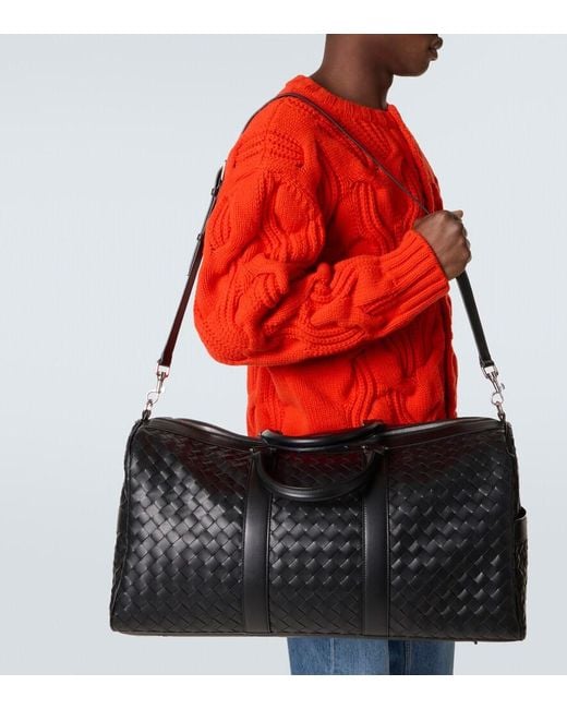 Bottega Veneta Black Intrecciato Leather Duffel Bag for men