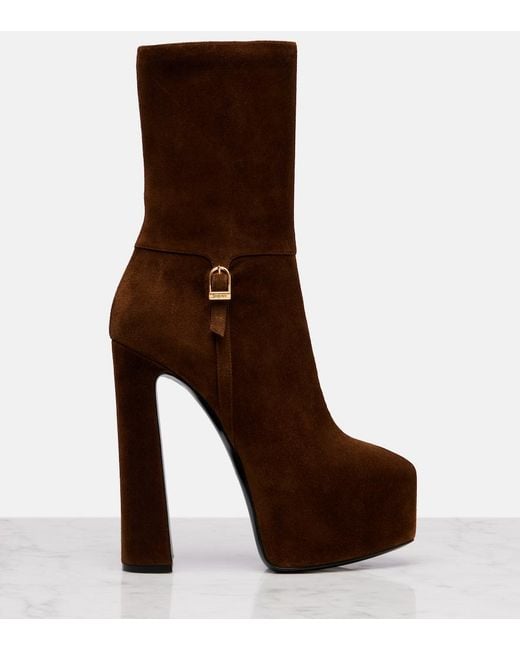 Saint Laurent Brown Nico 155 Suede Platform Ankle Boots