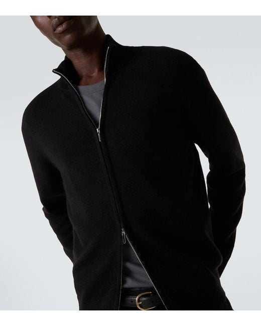 Saman Amel Black Halle Ribbed-Knit Cashmere Zip-Up Sweater for men