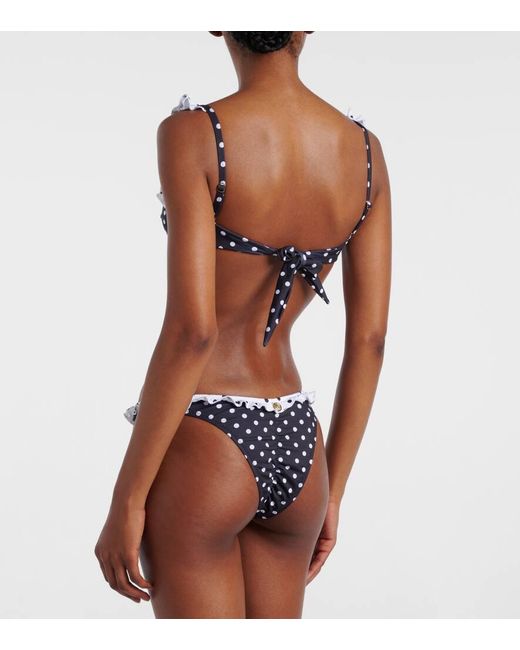 Bananhot Blue Angela Polka-Dot Ruffled Bikini Top