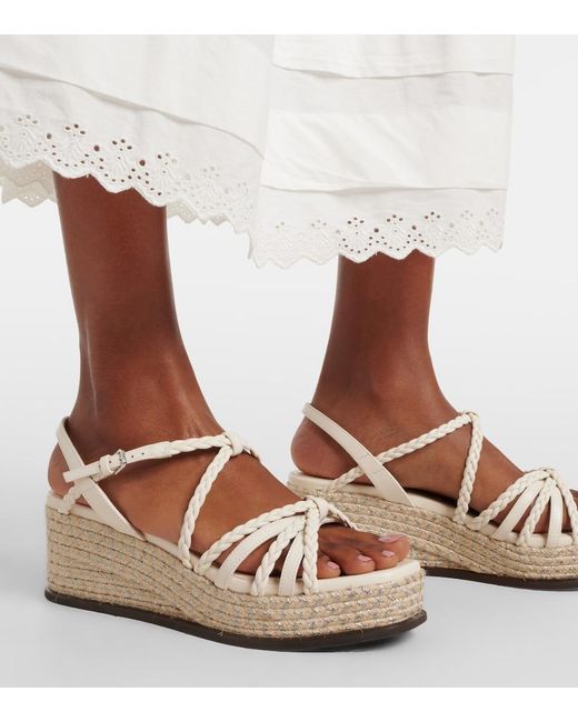 Jimmy Choo White Nyra Braided Leather Espadrille Wedges