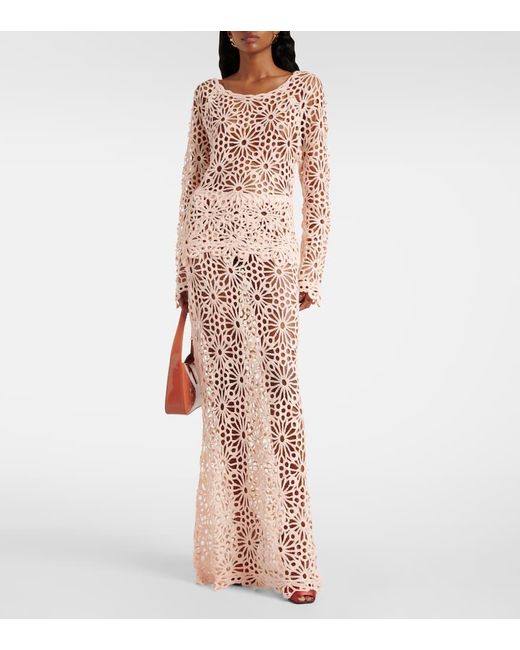 Norma Kamali Pink Obie Crochet Cotton-Blend Maxi Skirt