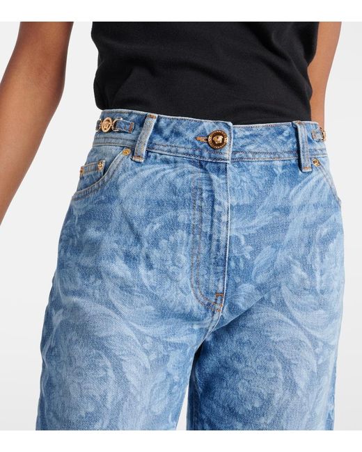 Versace Blue High-Rise Straight Jeans Barocco