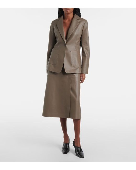Joseph Brown Leather Midi Skirt