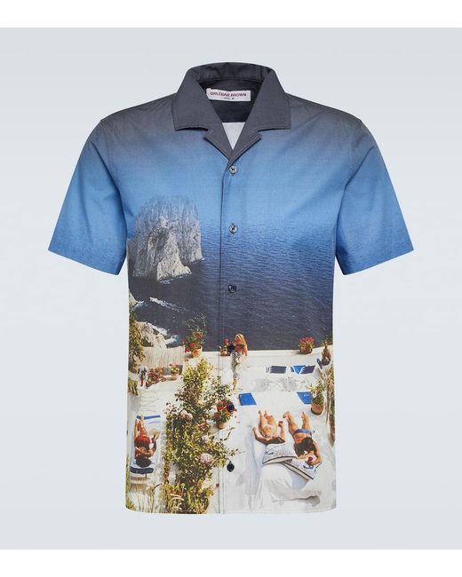 Orlebar Brown Blue Hibbert Printed Cotton Bowling Shirt for men