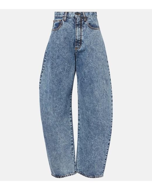 Alaïa Blue High-Rise Barrel-Leg Jeans