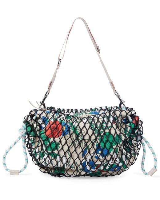 Ganni Green Fishnet Floral Shoulder Bag