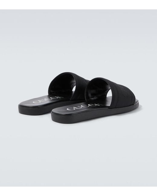 Gucci Black Logo Canvas And Leather Slides for men