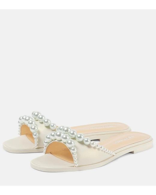 Mach & Mach Natural Sirene Faux-Pearl Leather Slides