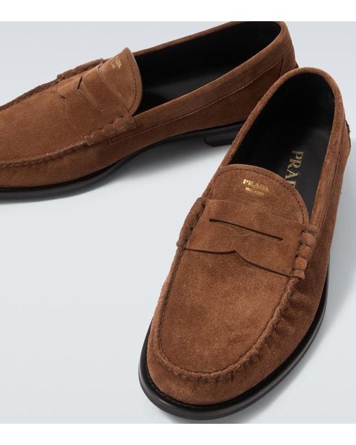 Prada Brown Suede Penny Loafers for men