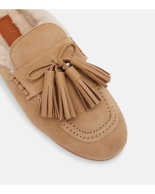 Hogan Brown H693 Shearling-Lined Leather Mules