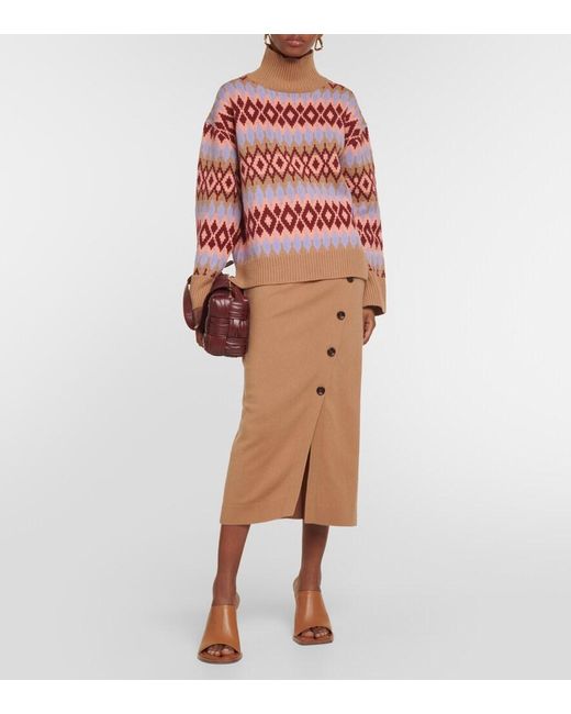 Jardin Des Orangers Brown Cashmere And Wool Midi Skirt