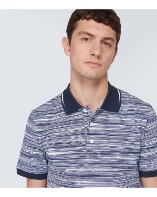 Missoni Blue Striped Cotton Polo Shirt for men