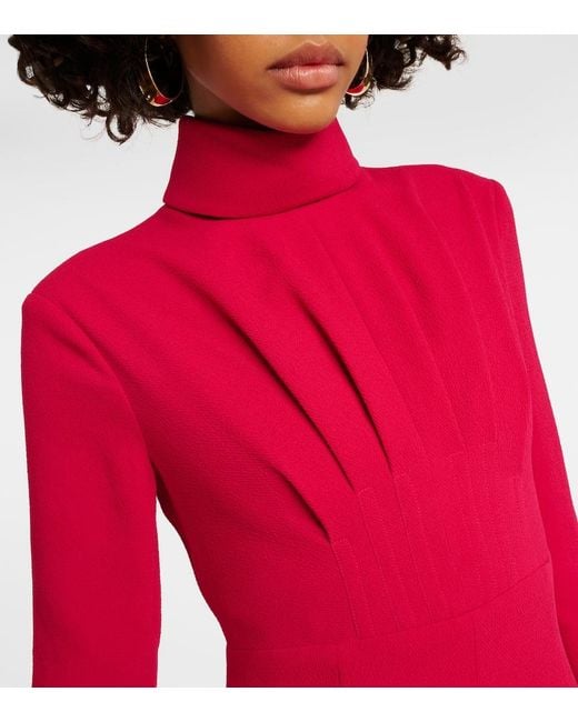 Emilia Wickstead Red Oakley Pleated Crepe Maxi Dress
