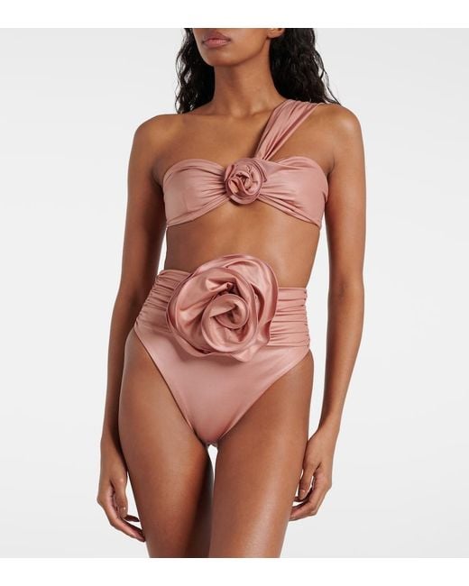 Magda Butrym Pink Floral-Appliqué One-Shoulder Bikini Top