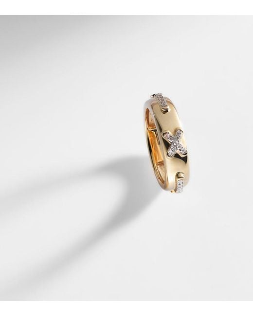 STONE AND STRAND Metallic Diamond Cross Stitch 14Kt Ring With Diamonds