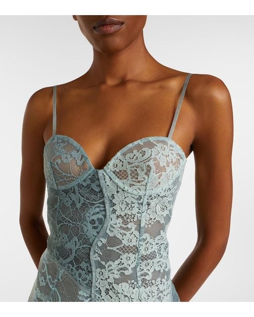 Acne Blue Paneled Cotton-Blend Lace Midi Dress