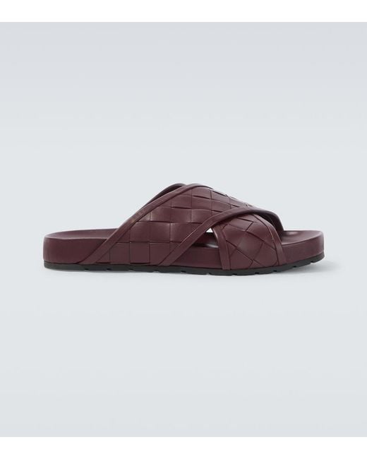 Bottega Veneta Brown Tarik Intrecciato Leather Sandals for men