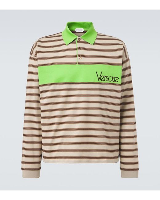 Versace Natural Striped Cotton Jersey Polo Shirt for men