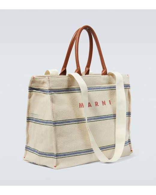 Marni Natural Logo Leather-trimmed Tote Bag for men