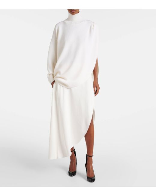 Alaïa White Asymmetric Caped Wool Sweater