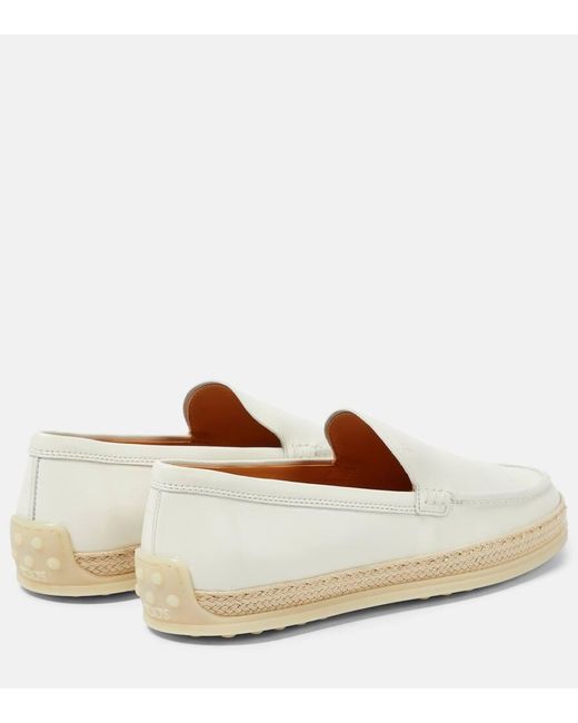 Tod's White Raffia-trimmed Leather Loafers