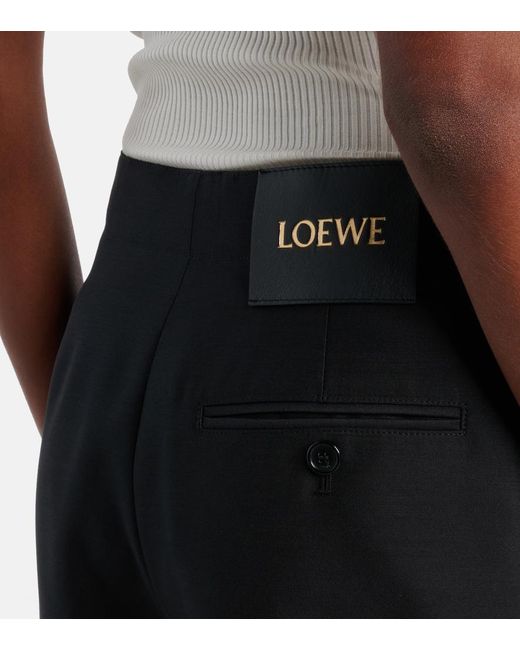 Loewe Black Gathered Wool And Silk Wide-Leg Pants
