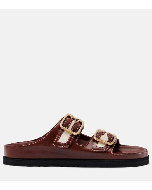 Birkenstock Brown Arizona Leather And Canvas Sandals