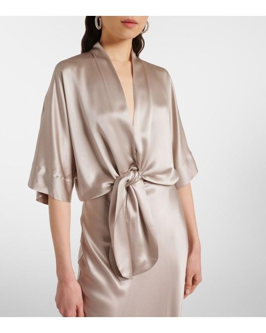 The Sei Natural Gathered Silk Satin Blouse