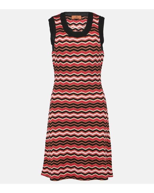 Vestido corto mezcla de algodon en zigzag Missoni de color Red