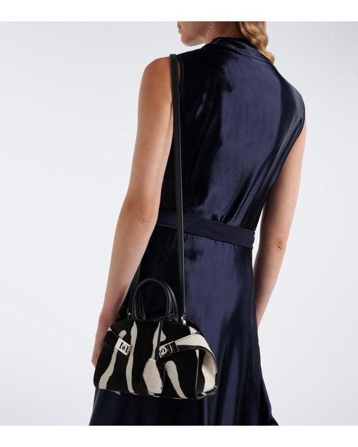 Ferragamo Black Hug Small Zebra Print Shoulder Bag