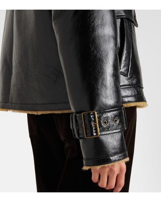 Veronica Beard Black Danika Shearling-Lined Leather Jacket