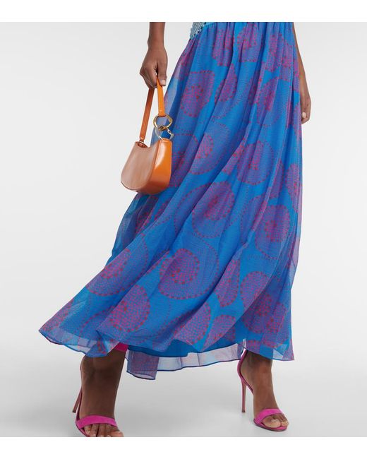 Staud Blue Ashlyn One-Shoulder Chiffon Maxi Dress