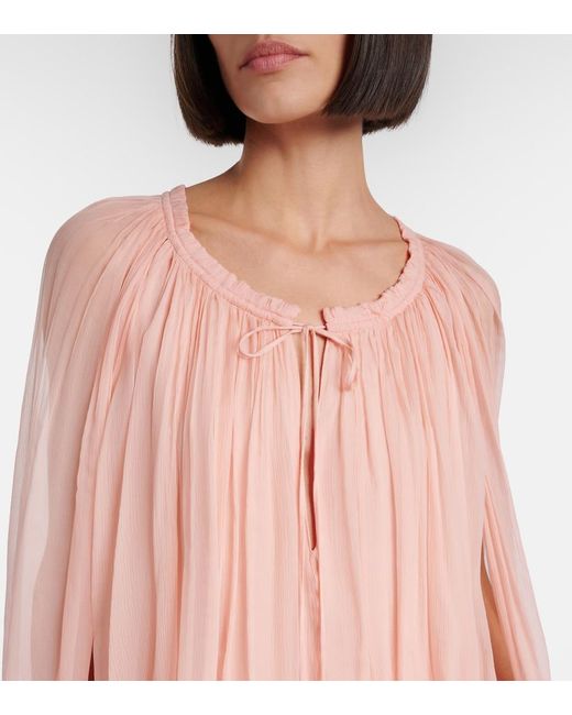 Chloé Pink Caped Ruffled Silk Muslin Minidress