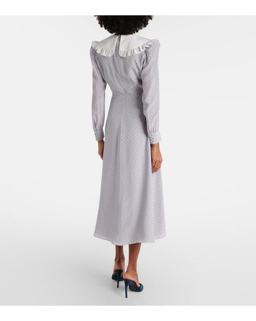Alessandra Rich Gray Polka-Dot Ruffled Silk Midi Dress