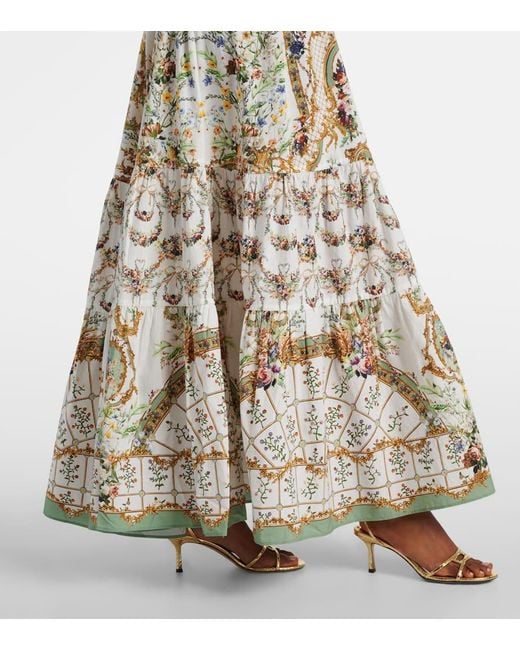 Camilla Metallic Floral Ruffled Cotton Maxi Dress