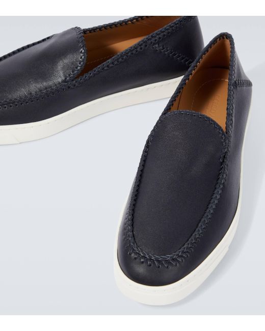 Giorgio Armani Blue Galleria 3 Leather Slip-on Sneakers for men