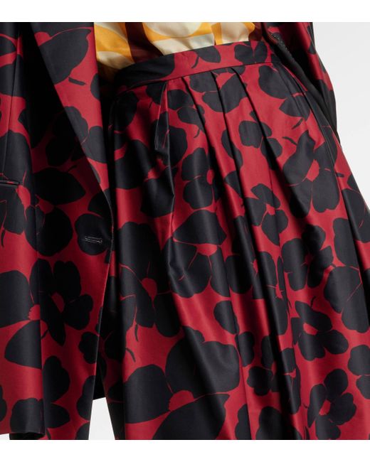 Dries Van Noten Red Printed Satin Midi Skirt