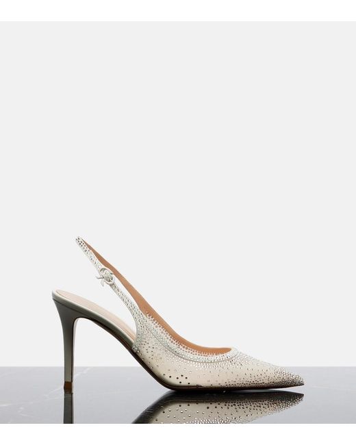 Gianvito Rossi Natural Regina Embellished Leather Slingback Pumps
