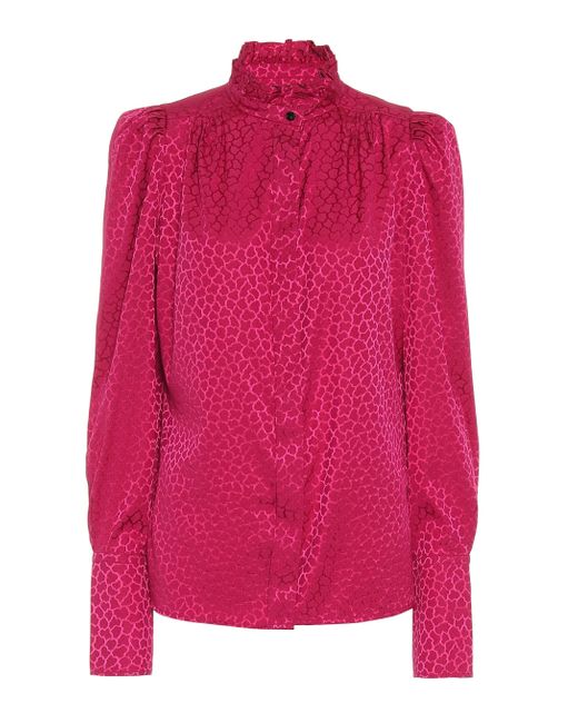 Isabel Marant Lamia Stretch-silk Jacquard Blouse in Pink - Lyst