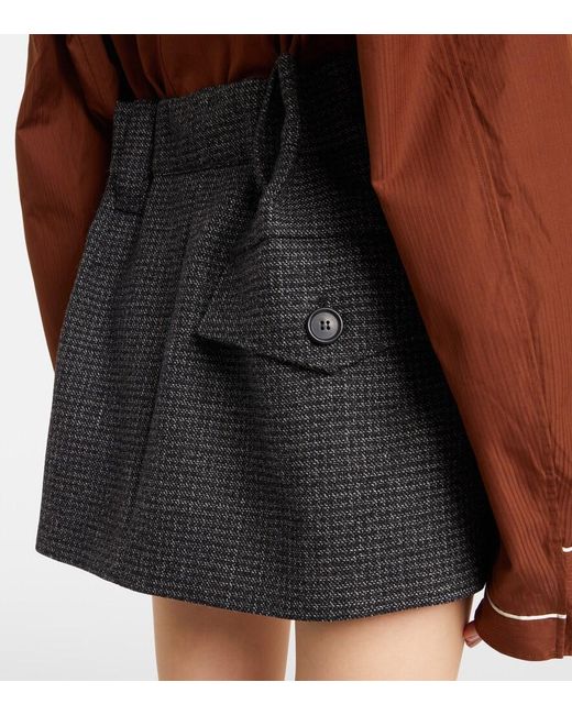 Prada Black Herringbone Virgin Wool Miniskirt